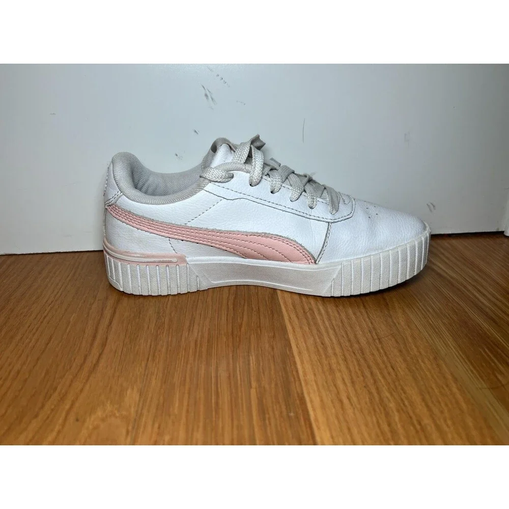 PUMA Carina Shoes Youth Size 4 White Pink Low Top Casual SoftFoam 386185-09